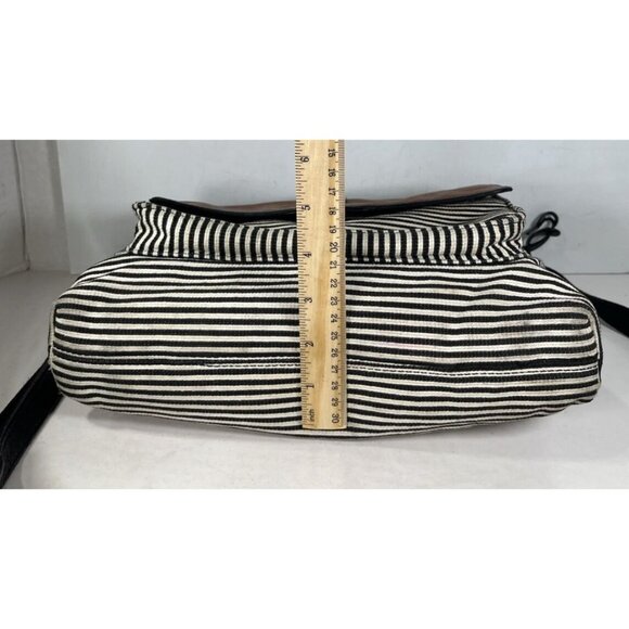 Fossil Kinley Black White Canvas Fabric Striped Brown Leather Crossbody Bag - Picture 10 of 16